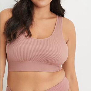 Aerie Seamless Padded Bralette Dusty Pink Ribbed, Medium (A8)